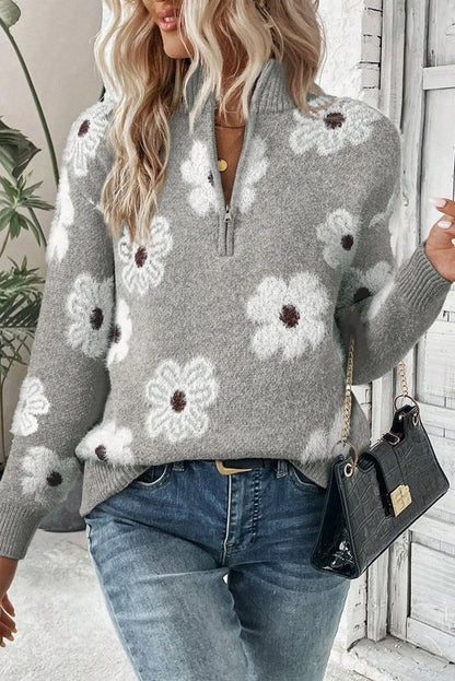 Bloom™ | Floral Half-Zip Sweater