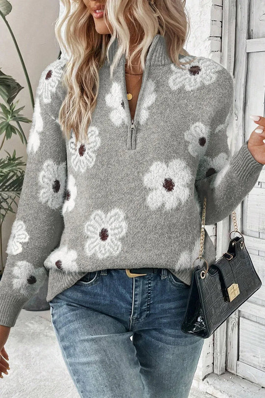 Bloom™ | Floral Half-Zip Sweater