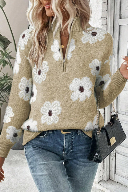 Bloom™ | Floral Half-Zip Sweater