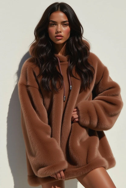 Oversized Faux Fur Hoodie Dress – Komfort mit Haltung