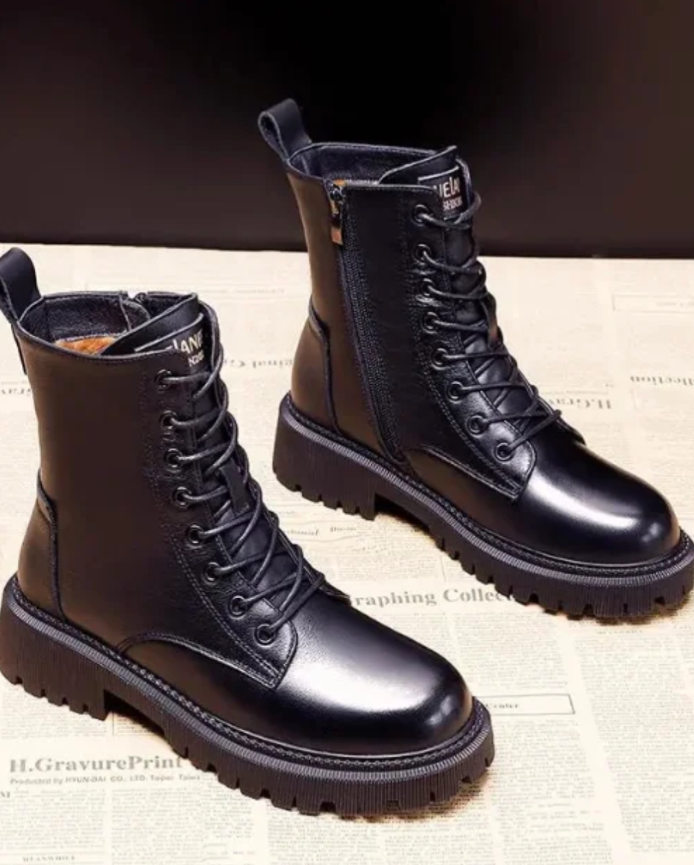 Andrea™ | Luxury Black Leather Winter Boots