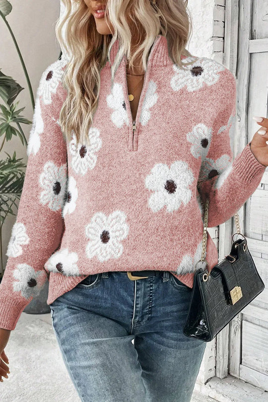 Bloom™ | Floral Half-Zip Sweater