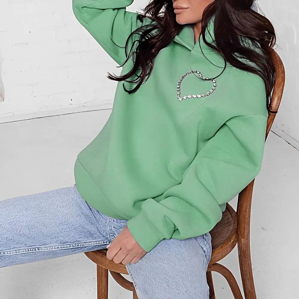 Heart Shape Backless Rhinestone Hoodie