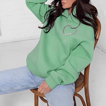 Heart Shape Backless Rhinestone Hoodie