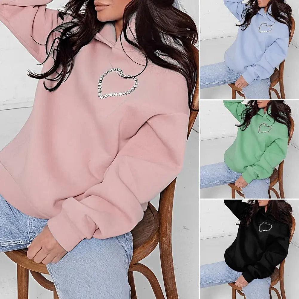 Heart Shape Backless Rhinestone Hoodie