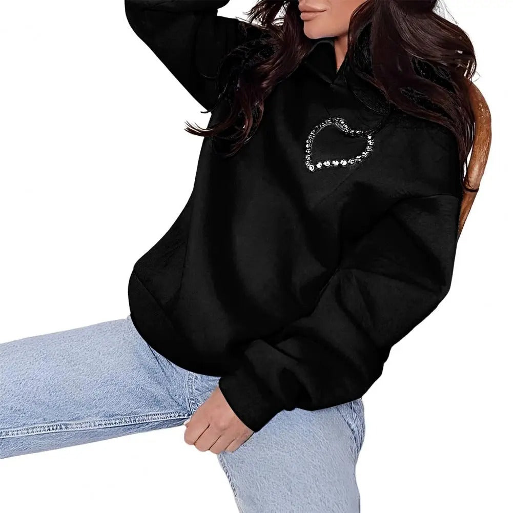 Heart Shape Backless Rhinestone Hoodie